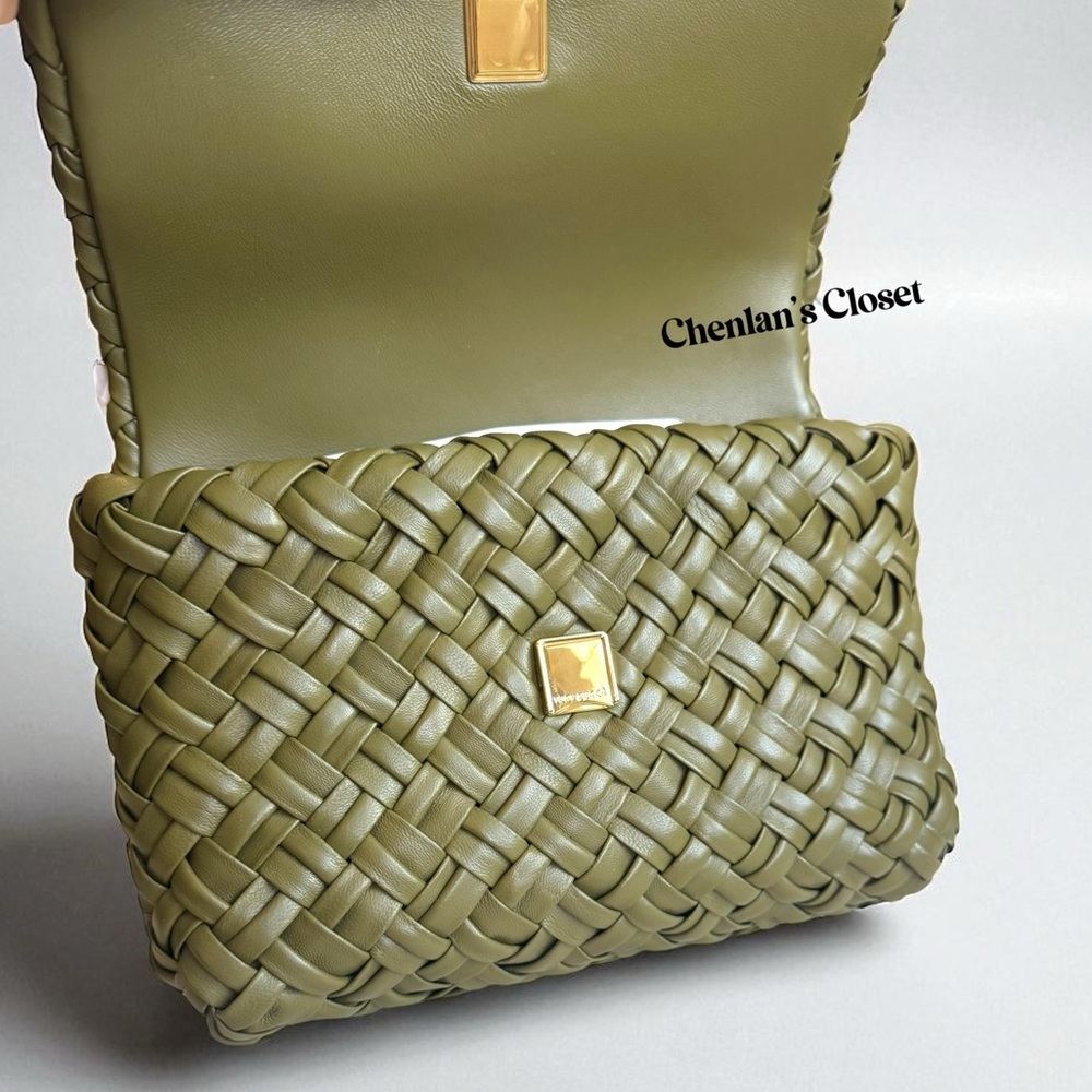 Tory Burch Woven Chain Shoulder Bag Olive Green Leather With Gold Chain NWT - Picture 10 of 13